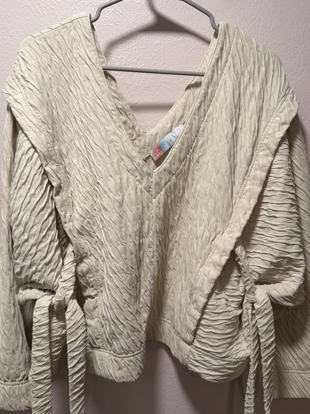 Free People Beach Mint Green Crinkled V‑Neck Wrap Top